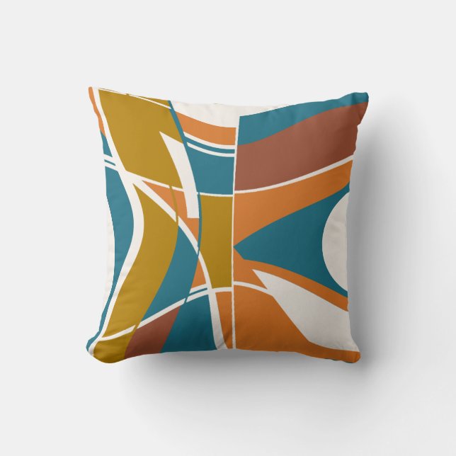 Almofada Laranja Rust Turquesa Dourada Branca Abstrato (Frente)