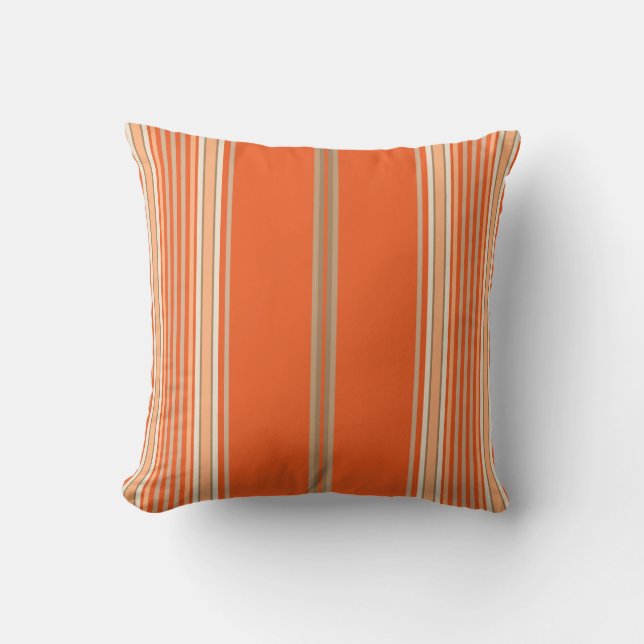 Almofada Laranja, Tan e White Stripes em um Travesseiro (Frente)