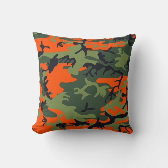 Almofada Laranja, Verde, Camuflagem Camuflada Preta (Frente)