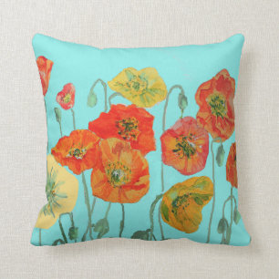 Almofada Laranja Vermelho Amarelo Pópia Aquarela