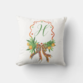 Almofada Laranjas Aquarelas Xadrez Arco Monograma de Natal