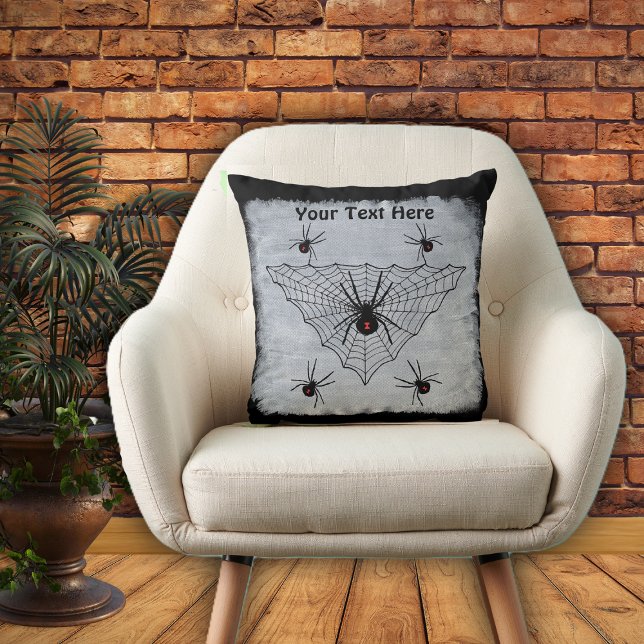 Almofada Large Spider Web Black Widow Spiders Black White (Large spider web black widow spiders red marks on black and white Halloween decorative pillow.)