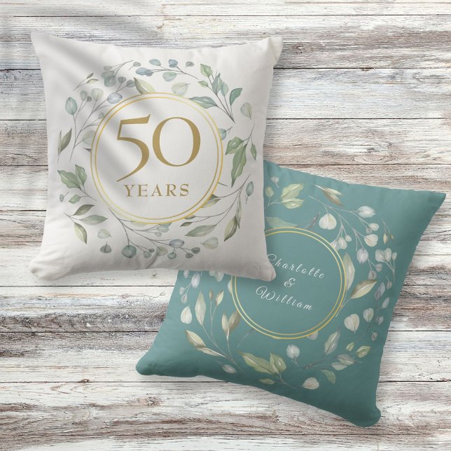 Almofada Laurel Garland Faux Gold 50 Bodas de Ouro (Laurel Garland Faux Gold 50 Wedding Anniversary Throw Pillow)