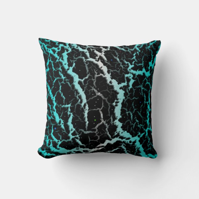 Almofada Lava de espaço rachada - Branco/Ciano (Frente)