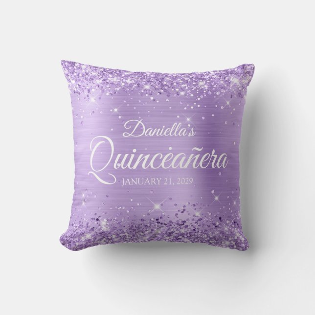Almofada Lavanda brilhante Foil Quinceañera (Frente)