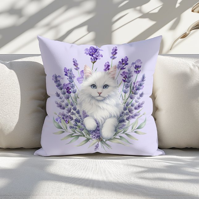 Almofada Lavanda Elegante e Aniversário de Gato (Criador carregado)