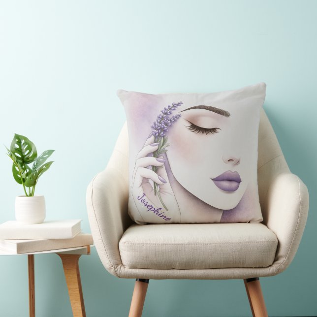 Almofada Lavanda Roxa Personalizada Mulher Elegante Beleza  (Cadeira)