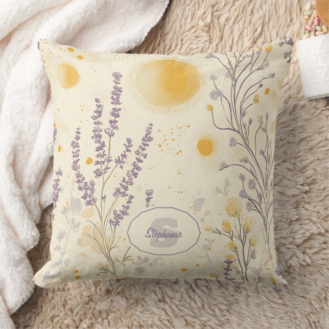 Almofada Lavanda Whimsical e Padrão Floral Amarelo (Cobertor)