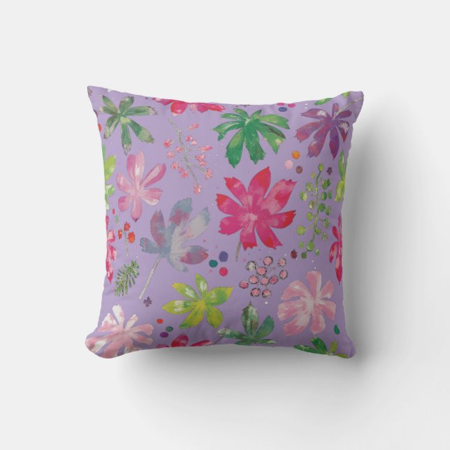 Almofada Lavender Floral Leaf Pattern Throw Pillow (Frente)