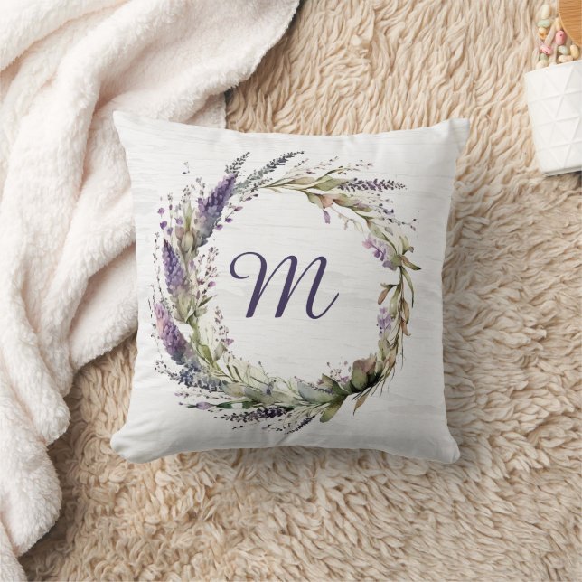 Almofada lavender Wreath with Monogram  (Cobertor)