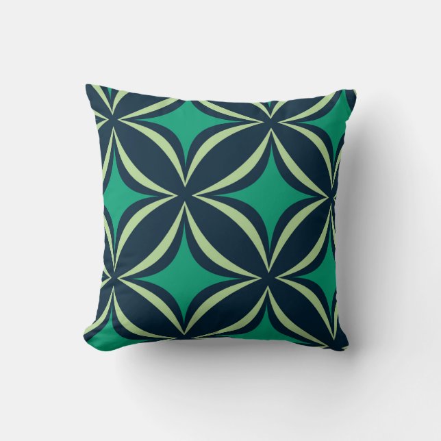 Almofada “Layered Green- Navy Geometric Patter Throw Pillow (Frente)