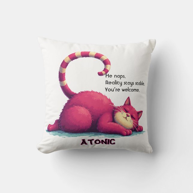 Almofada Lazy Cat Throw Pillow – Atonic: I Nap. You Exist (Frente)