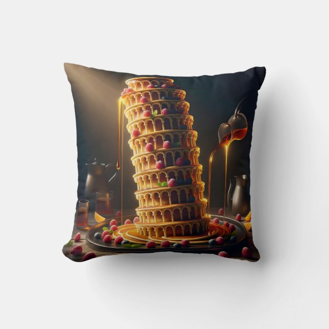 Almofada Leaning Tower of Yummy! Throw Pillow (Frente)