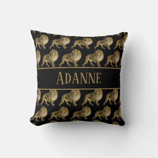 Almofada Leão Africano Preto e Dourado (Frente)