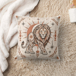 Almofada Leão Boho Celestial Sol Lua Arte Animal Ornata