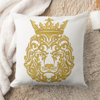 Almofada Leão Dourado com Coroa - Estilo de Bordado Majesto