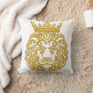 Almofada Leão Dourado com Coroa - Estilo de Bordado Majesto