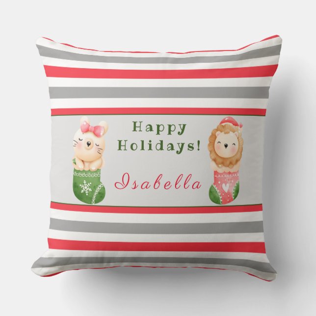 Almofada Leão e Cat Personalizar Texto e Nome 20"X20" (Frente)