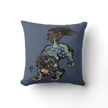Leão Shi Chinês Vintage em Azul de Jeans Azul
