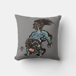 Almofada Leão Shi Chinês Vintage em Cinza Médio