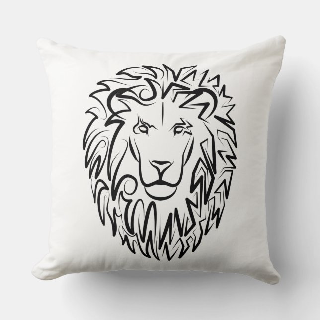 Almofada Leão Tribal Negro e Branco (Frente)