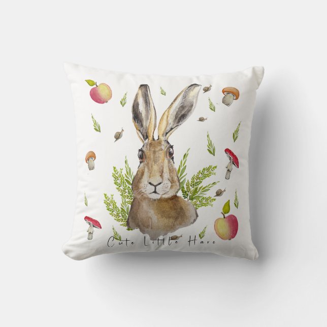 Almofada Lebre branca com fundo de maçãs e cogumelos (Frente)