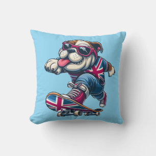 Almofada Legal Buldogue Britânico em Skateboard
