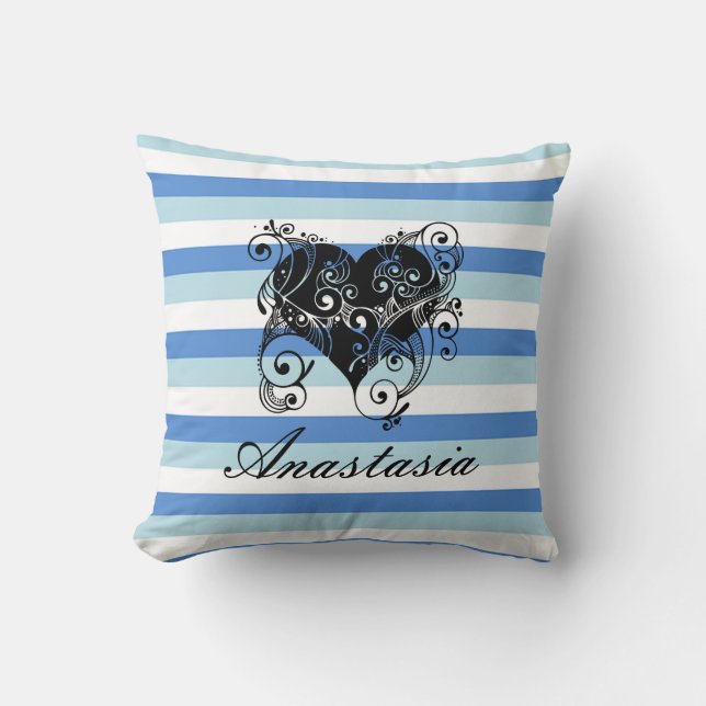 Almofada Legal, Incrível, Blue Stripes Coração (Frente)