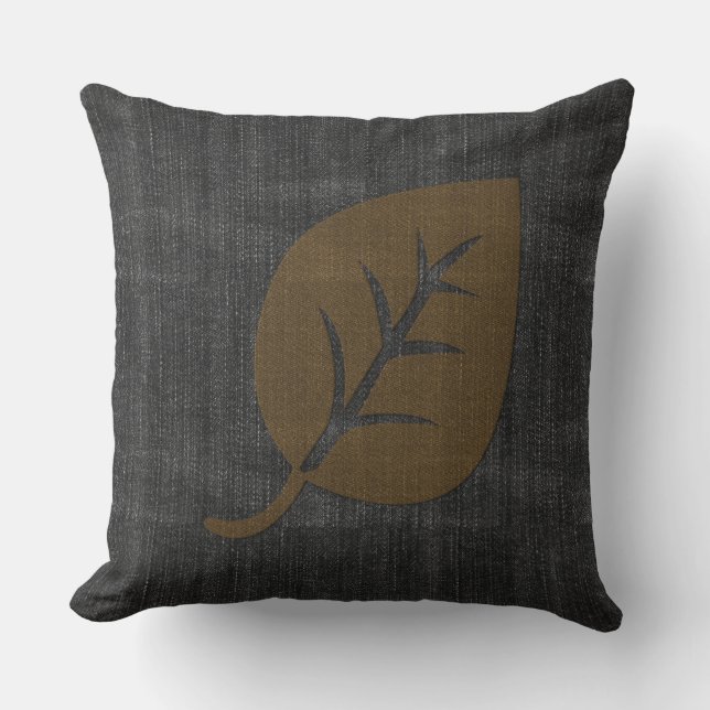 Almofada Legal negro Denim parece Dourado Travesseiro Folha (Frente)