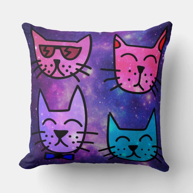 Almofada Legal rostos de gato em um fundo espacial (Frente)