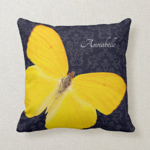 Almofada Legenda Yellow Butterfly Black Damask Add Name