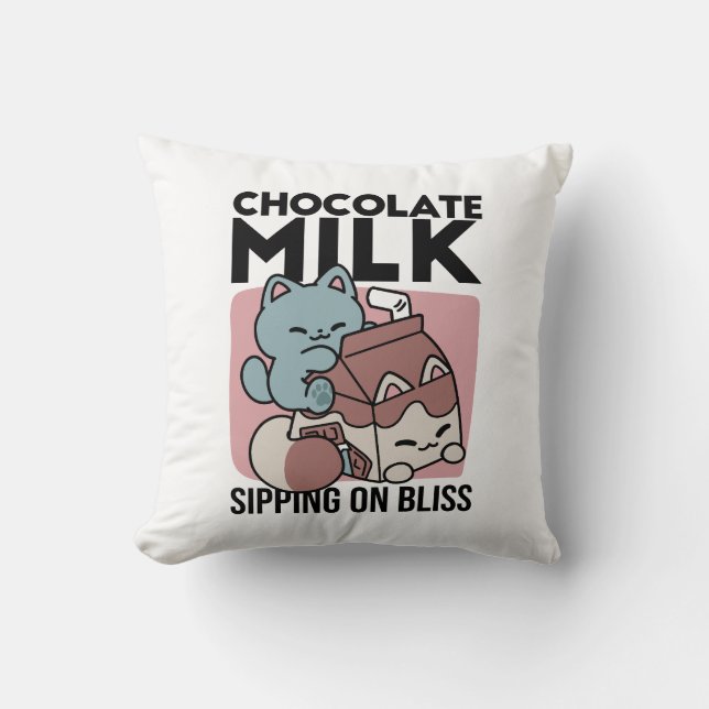Almofada Leite de Chocolate Kawaii Gato – Bebida Aconchegan (Frente)