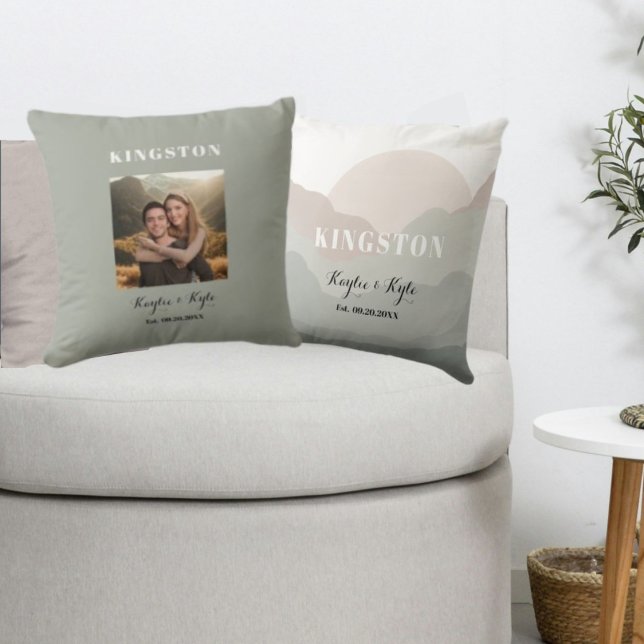 Almofada Lembrança Personalizada de Aniversário com Foto (Custom Boho Watercolor Anniversary Keepsake Pillows)