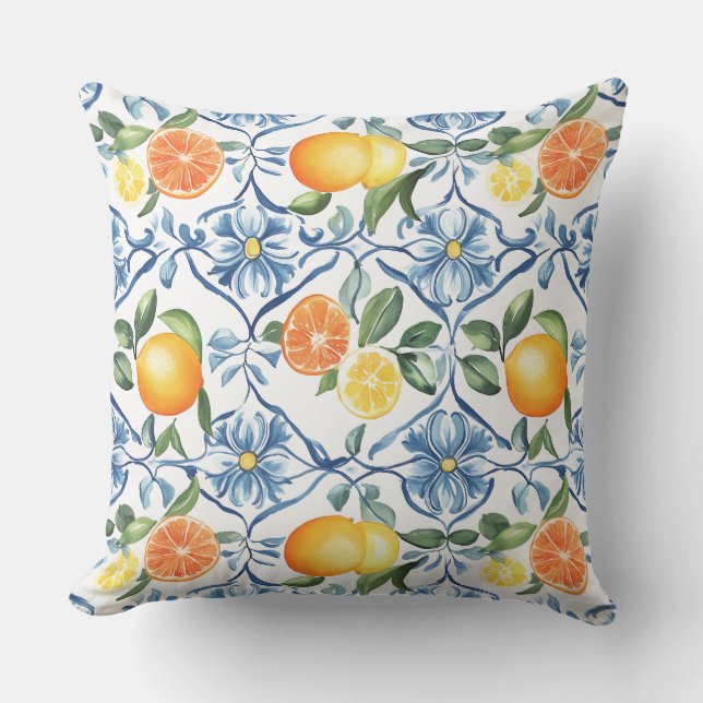 Almofada Lemon and Orange Mediterranean Throw Pillow (Frente)