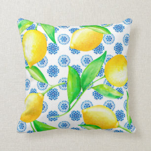 Almofada Lemon e Azulejos Azul e Branco