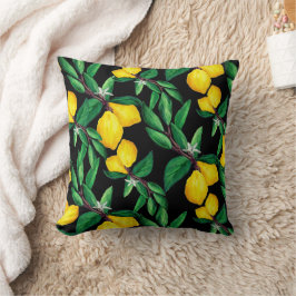 Almofada Lemon Leaf Yellow Green Black Pattern Throw Pillow
