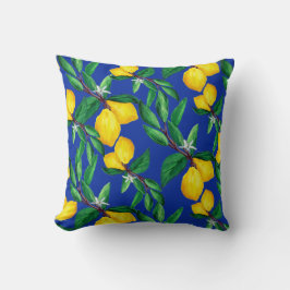 Almofada Lemon Leaf Yellow Green Blue Pattern Throw Pillow