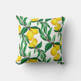 Almofada Lemon Leaf Yellow Green Pattern Throw Pillow