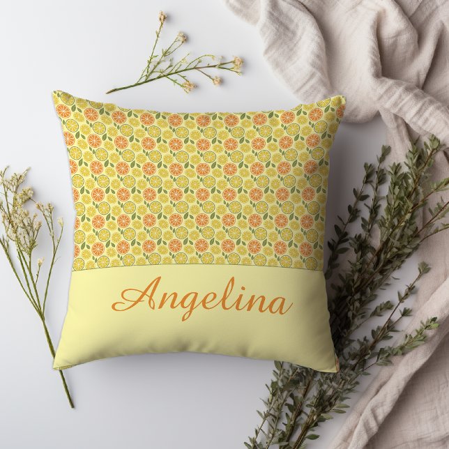 Almofada Lemon leaves white yellow orange Pattern name  (Get ready to snuggle up with our super-cozy Throw Pillow!)