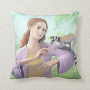 Almofada Lemur Anel-atado com arte da menina