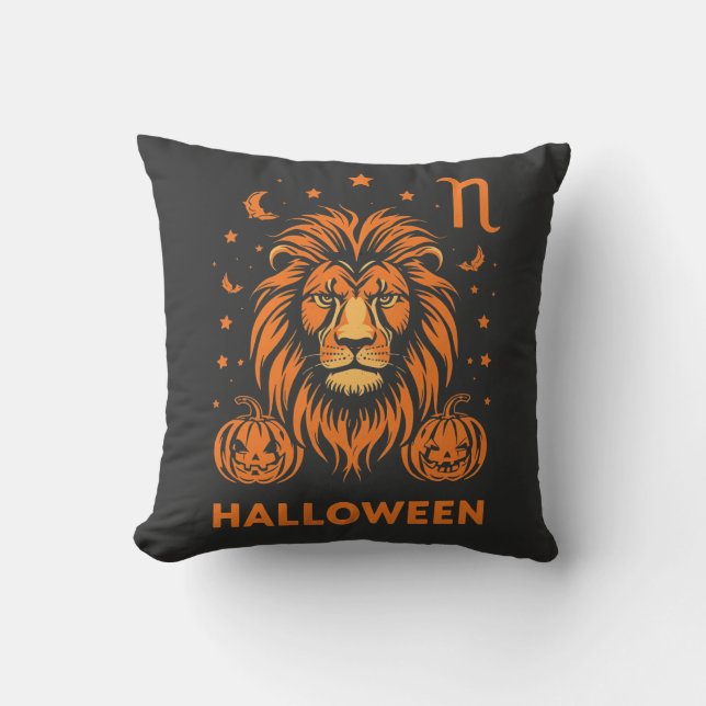 Almofada Leo Zodiac Lion Halloween Pumpkins Spooky (Frente)