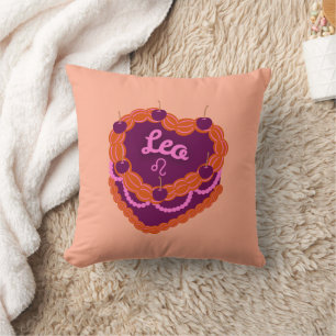 Almofada Leo Zodiac Pastel Cardíaco Bolo de Aniversário