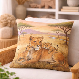 Almofada Leoa Mamãe e Filhote Animais de Safari 