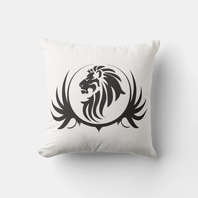 Almofada Leões Pretos Cabeça em Cusha Branca (Frente)