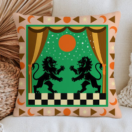 Almofada Leões Pretos em Arte Popular Xadrez Celestial Verd