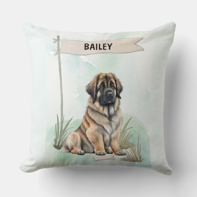 Almofada Leonberger Aquarela Cachorro Personalizado (Frente)