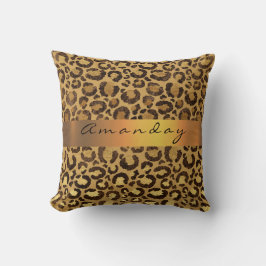 Almofada Leopard Animal Black Lux Dourado Stripe Name Scrip