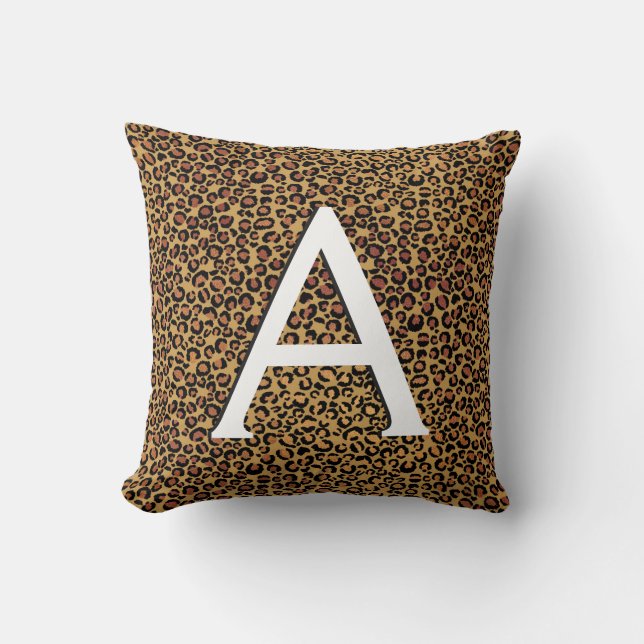 Almofada Leopard Animal Print com Monograma Inicial (Frente)