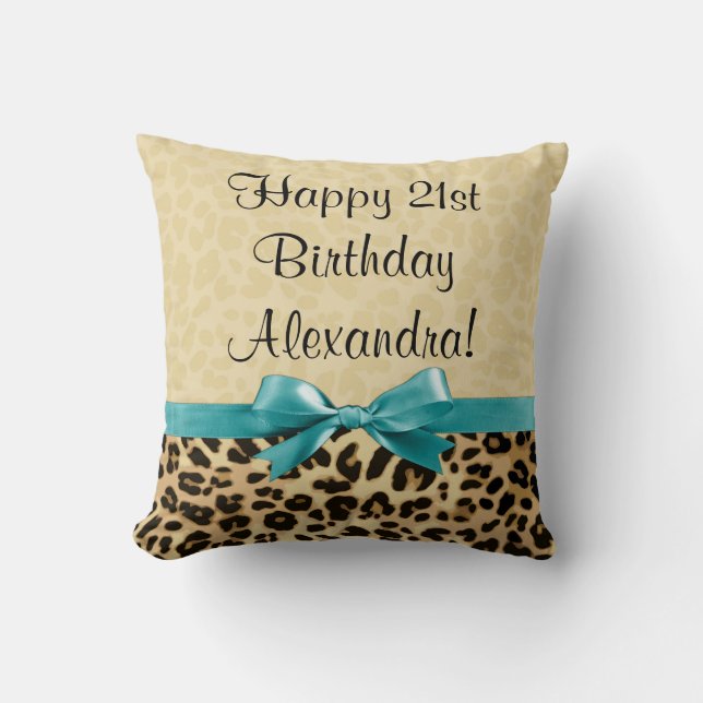 Almofada Leopard Print Aqua Blue Arco Girls Mulheres Aniver (Frente)