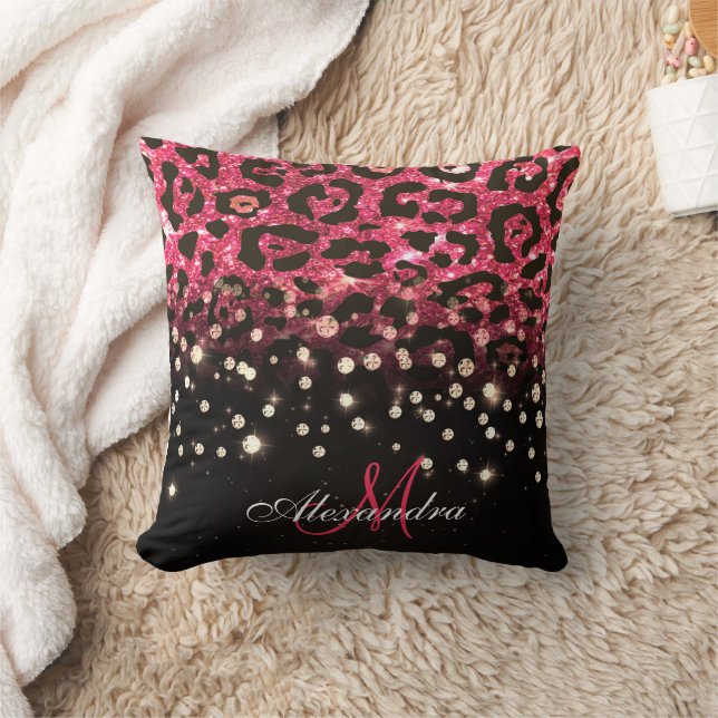Almofada Leopardo cor-de-rosa, impressão e diamantes (Cobertor)